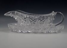  AMERICAN BRILLIANT CUT GLASS GRAVY BOAT WITH UNDERPLATE -SHARP CUT-SIGNED