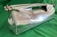 Auth Prada Silver Metallic Leather Clutch Handbag