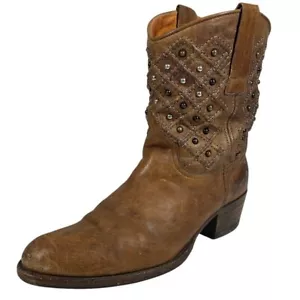 Vintage Frye Western Bootie Boots Size 8 M Distressed Studded Brown Made Spain - Picture 1 of 10
