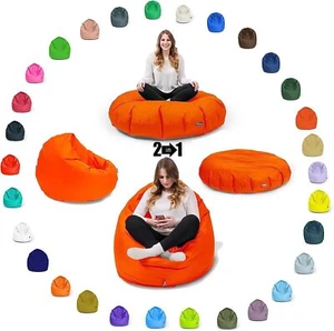 Sitzsack mit füllung 2 in 1 Sitzkissen Bean Bag Wasserfest | Neonorange | 70cm - Bild 1 von 5