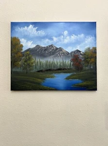 Bob Ross style landscape oil painting “Natural Wonder Mountain” 16x20 In - Picture 1 of 7