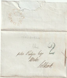 1840 JEDBURGH BLUE? HANDSTRUCK 2 POSTAGE DUE UPP ROBERT LAING TO PETER RODGER - Picture 1 of 2