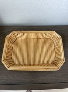 VTG Octagonal Reed Tray Bread Basket Table Centrepiece Handmade Cane MCM Retro - Picture 1 of 16