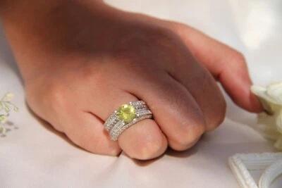 Anillo de piedras preciosas de cuarzo limón natural de plata de ley 925 para mujer Foto 1 de 4