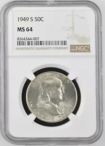 Medio dólar estadounidense Franklin 1949-S, MS64 por NGC, ¡¡¡una moneda de aspecto excelente!!!! - Imagen 1 de 4