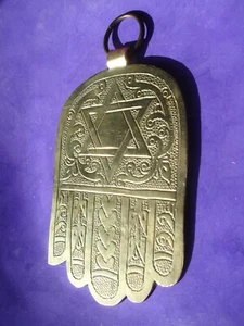 Moroccan solid BRASS hand engraved hamsa hand pendant with a STAR  L13 cm - Picture 1 of 7