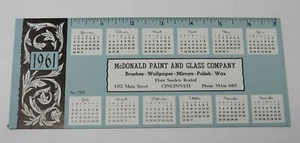 1961 Calendar Ink Blotter Salesman Sample McDonald Paint & Glass Co. Cinncinnati - Picture 1 of 2