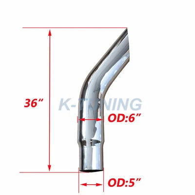 Tubo de escape de 6"-5" OD x 36" Long Bull Horn Peterbilt Kenworth Freightliner Foto 1 de 4