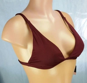 LA Hearts Fixed Triangel Bikini Top Ribbed Burgundy Wine/Dark Red/Crimson L XL - Bild 1 von 6