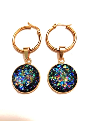 Pendientes de ópalo: ópalos de resina de fuego joya en aros de acero inoxidable GP de 18 quilates de 24 mm Foto 1 de 4