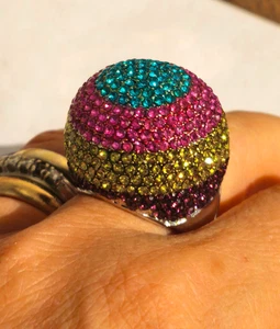 Bague Vintage de Cocktail en Laiton avec des Cristaux Multicolore - Anneau - Imagen 1 de 5