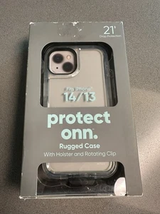 Protect Onn Rugged Case w/ Holster for iPhone 14/13 Black New Open Box Packaging - Picture 1 of 2