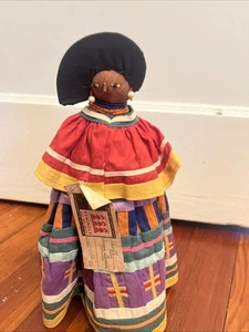 Vintage traditionelle Florida Seminole Puppe-handgemachte Palmetto Faser mit Etikett - Bild 1 von 9