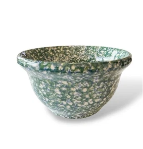 Gerald E. Henn Green Spongeware Pottery 8” Mixing Bowl Stoneware Roseville OH - Picture 1 of 10