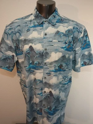 Kahala Art By Severson XL Short Sleeve Shirt Hawaiian Mountain Trees Hut Boats - Image 1 of 4