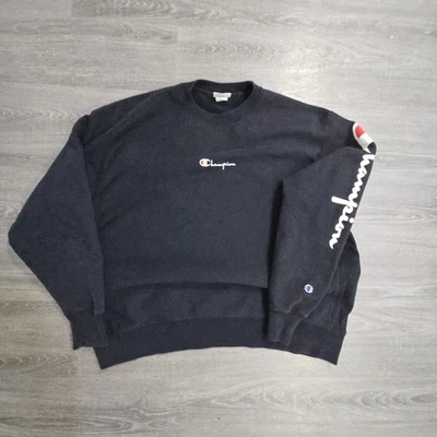 Толстовка Champion Crewneck черная обратное плетение вышитая с надписью мужская 2XL - Изображение 1 из 4