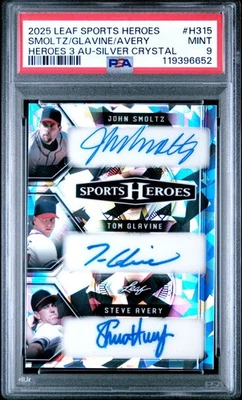 2025 LEAF SPORTS HEROES 3 TOM GLAVINE\STEVE AVERY\John SMOLTZ 签名 /15 PSA 9 — 第 1/2 张图片