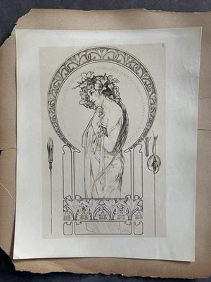 Original Alphonse Mucha Print FIGURES DECORATIVES PLATE 19 Art Nouveau No Res! - Image 1 of 4