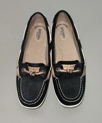 Este es un par de mocasines de barco Sperry Top-Sider negros y tostados talla 7,5 M Foto 1 de 2