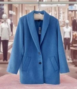 Neu mit Etikett! Ann Taylor blau Wollmischung Schalkragen Knopfleiste Erbsenmantel Jacke! M/P - Bild 1 von 10