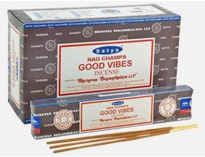 Palitos de incienso Satya Nag Champa Good Vibes caja completa 180 g y quemador gratis - Imagen 1 de 1