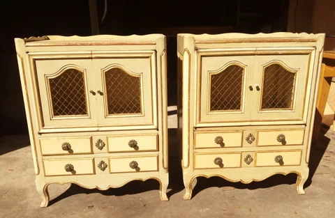 John Widdicomb pair Louis XV French nightstands circa 1942 hand painted floral Cover