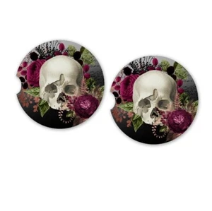 2er Set Auto Untersetzer, Floral Skull Auto Untersetzer, Neopren Auto Untersetzer - Bild 1 von 2