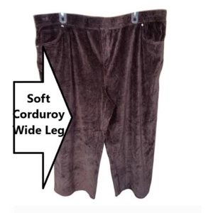 Quacker Factory Pants Womens 3X Short Corduroy Pull On Wide Leg Brown 26WS 28WS - Picture 1 of 8