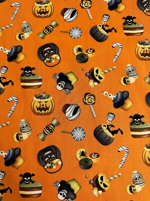 BOLA DE HALLOWEEN GOLOSINAS ATERRADORAS CARAMELO EN NARANJA POR HENRY VIDRIO TELA DE ALGODÓN MEDIA YD Foto 1 de 2