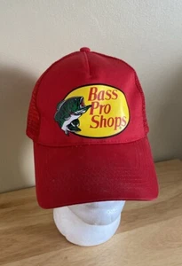 Bass Pro Shops Men's Trucker Hat Mesh Cap Red W/ Fish Logo - Picture 1 of 6