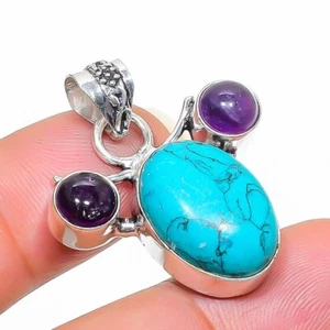 Santa Rosa Türkis Amethyst Edelstein Anhänger handgefertigter Schmuck 1,50 Zo... - Bild 1 von 7