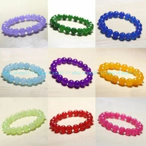 Natural 6/8/10/12mm Topaz Jade Gemstone Round Beads Bangle Bracelet 7.5" AA - Picture 1 of 28