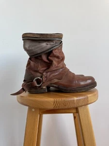 A.S. 98 Airsteps Womens Zip Details Wrinkled Leather Biker Boots Size EUR 37 - Bild 1 von 13