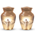 Set Of 2 Jesus Christ In Front Of The Holy Cross In Sky Small Keepsake Urn