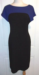 Chico's Rayon Stretch Blue Black Boat Neck Short Sleeve Dress sz 0 - Picture 1 of 3