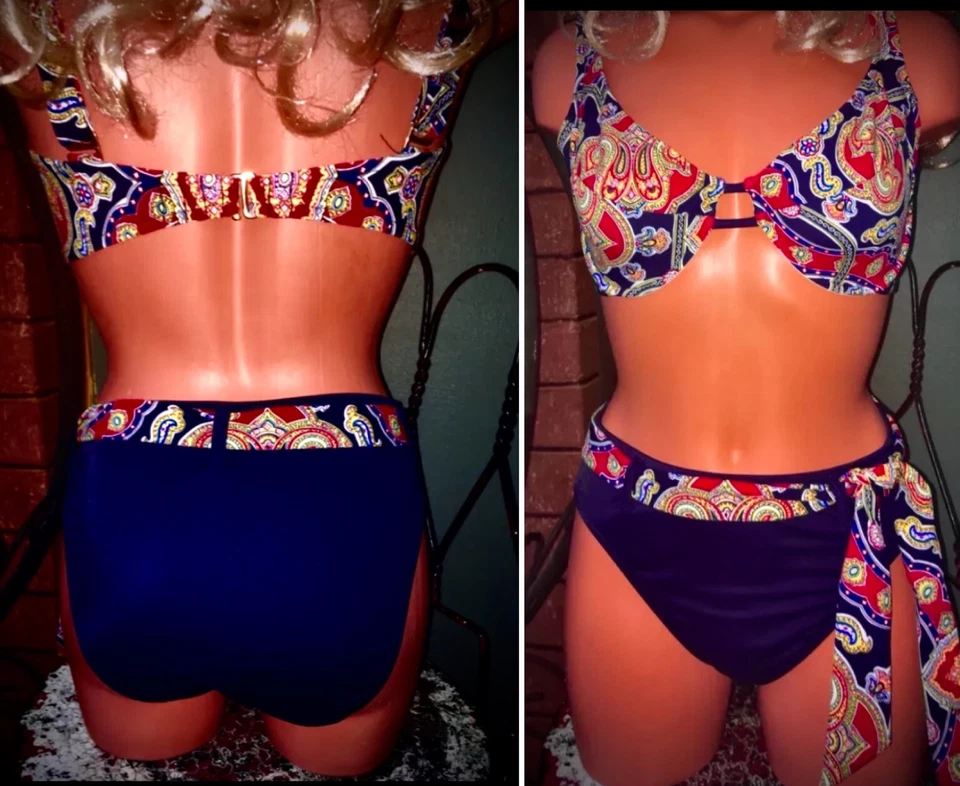 Traje de baño vintage Venus dorado cachemir D multi top alto cinturón egipcio bikini 4 S Foto 1 de 4