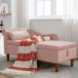 Modern Velvet Chaise Lounge Indoor with Storage Upholstered Chaise Lounges Sofa - Picture 1 of 55