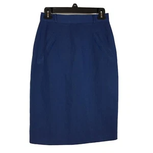Falda midi lápiz mezcla lino de colección para mujer talla 6 azul marino modesta bolsillos ribeteados - Imagen 1 de 9