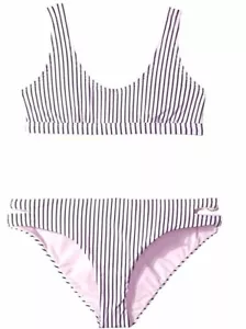 $80 Splendid Girls Pink Blue Striped Scoop-Neck Two-Piece Bikini Swim Set Size 7 - Picture 1 of 1
