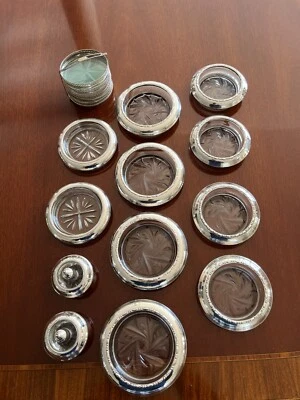 Vintage  Frank M Whiting & Co Sterling Silver & Cut Glass Coasters Lot of 10+ - Image 1 of 4