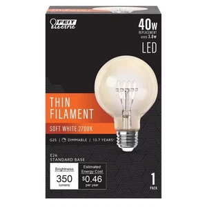 Feit LED Filament G25 E26 (Medium) Filament LED Bulb Soft White 40 Watt - Picture 1 of 1