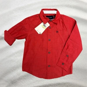 NWT Calvin Klein Jeans Little Boys Long Sleeve Button Down Red Shirt Sz 4 - Picture 1 of 1