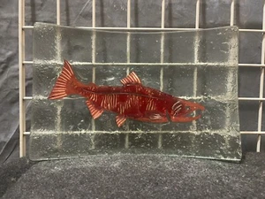 Fused Glass Salmon Platter By Jones Glassworks 15" X 10" Seattle WA - Picture 1 of 1