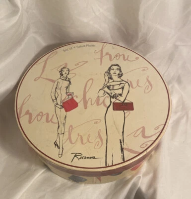 Juego de 4 platos de ensalada de postre de alta costura Rosanna French para damas años 50 incluye caja Foto 1 de 4