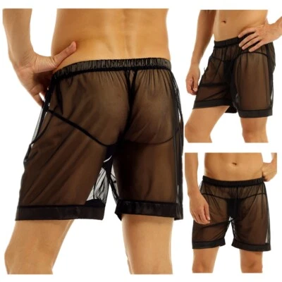 Men's Sheer Mesh Swim Trunks See-Through Boxer Shorts Underwear Beachwear - Image 1 of 4