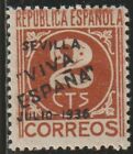 España 1936 Edifil Se02 Sello * Republica Sevilla Locales Cifras Sobrecarga Viva