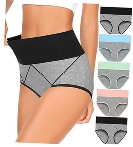 Womens High Waisted Cotton Underwear Full Coverage Large 5 Pack=multicolor-02 - Picture 1 of 8