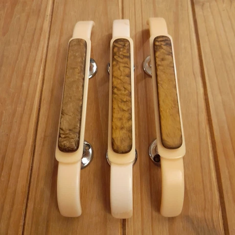 3 x Pink / Peach & Marbled Wood Vintage 1960s Retro Door Pull Handles Cover