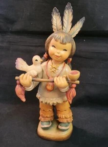 Rare Large 12" Ferrandiz Anri Wood Carved Figure "Peace Pipe", Indian Girl - Picture 1 of 8