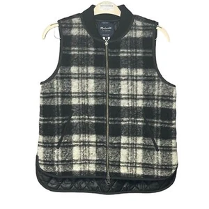 Madewell wool blend vest black white plaid zip front inside pocket size medium - Picture 1 of 5